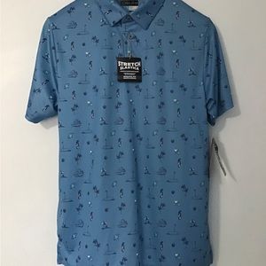 PGA Tour Men’s Polo Polyester Blue Golf Beach Graphics Shirt Size Medium NWT